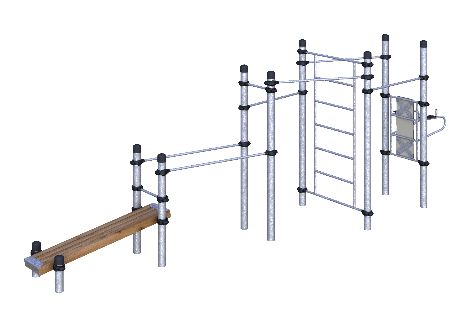 W-02-015 Четыре турника, шведская стенка, брусья и наклонная лавка