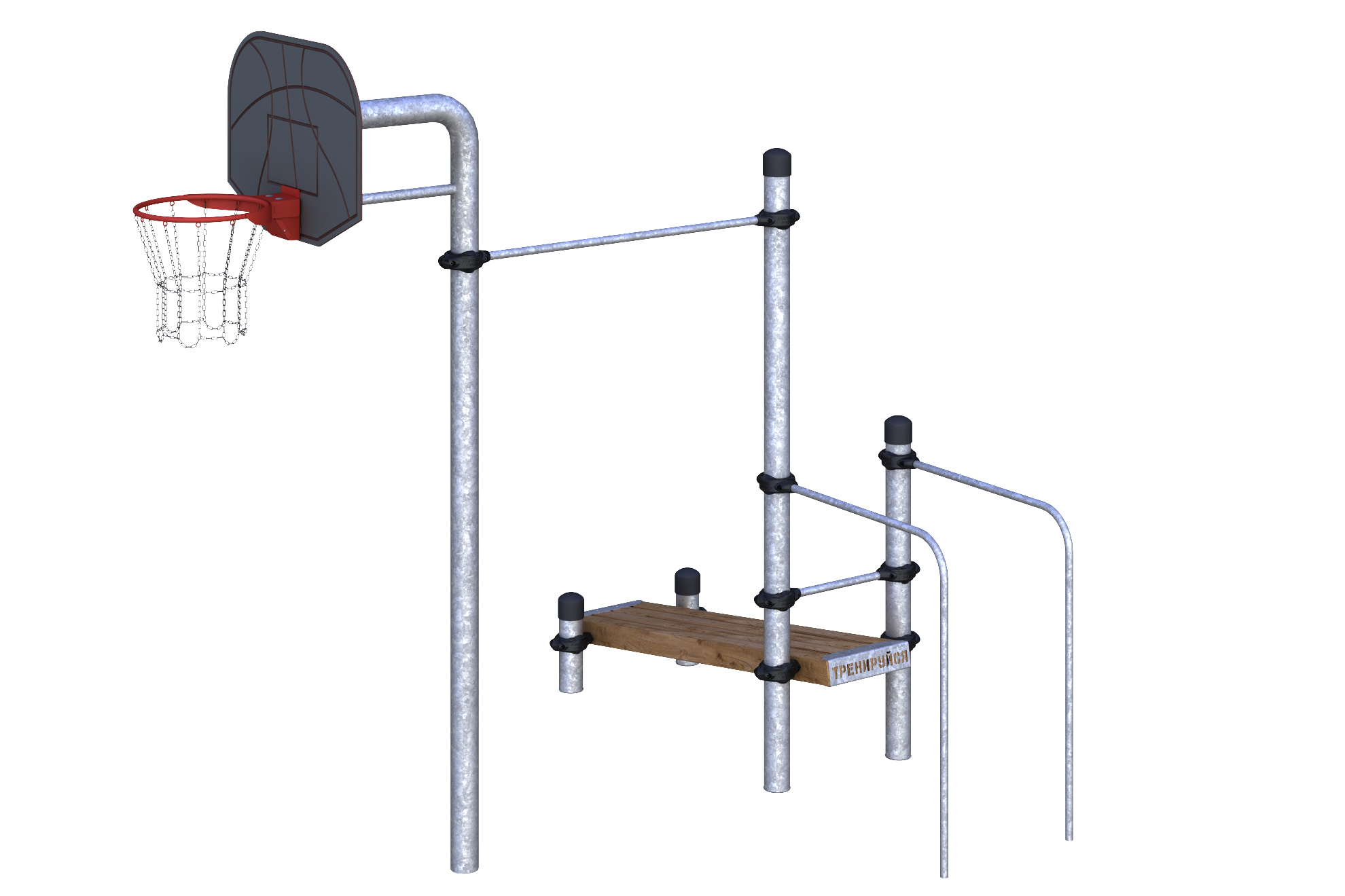 W-06-002 Баскетбольная стойка, турник, брусья и лавка