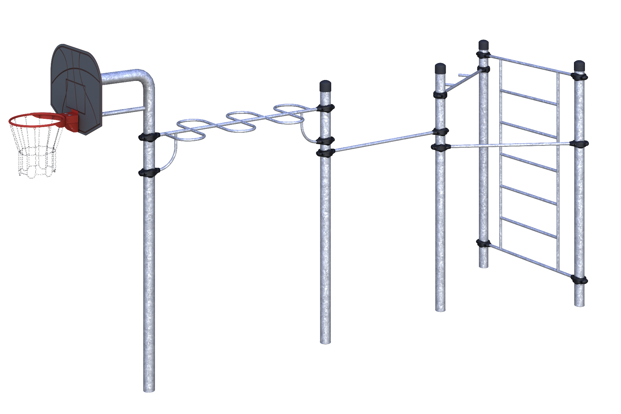 W-06-006 Баскетбольная стойка, турники, шведская стенка и рукоход