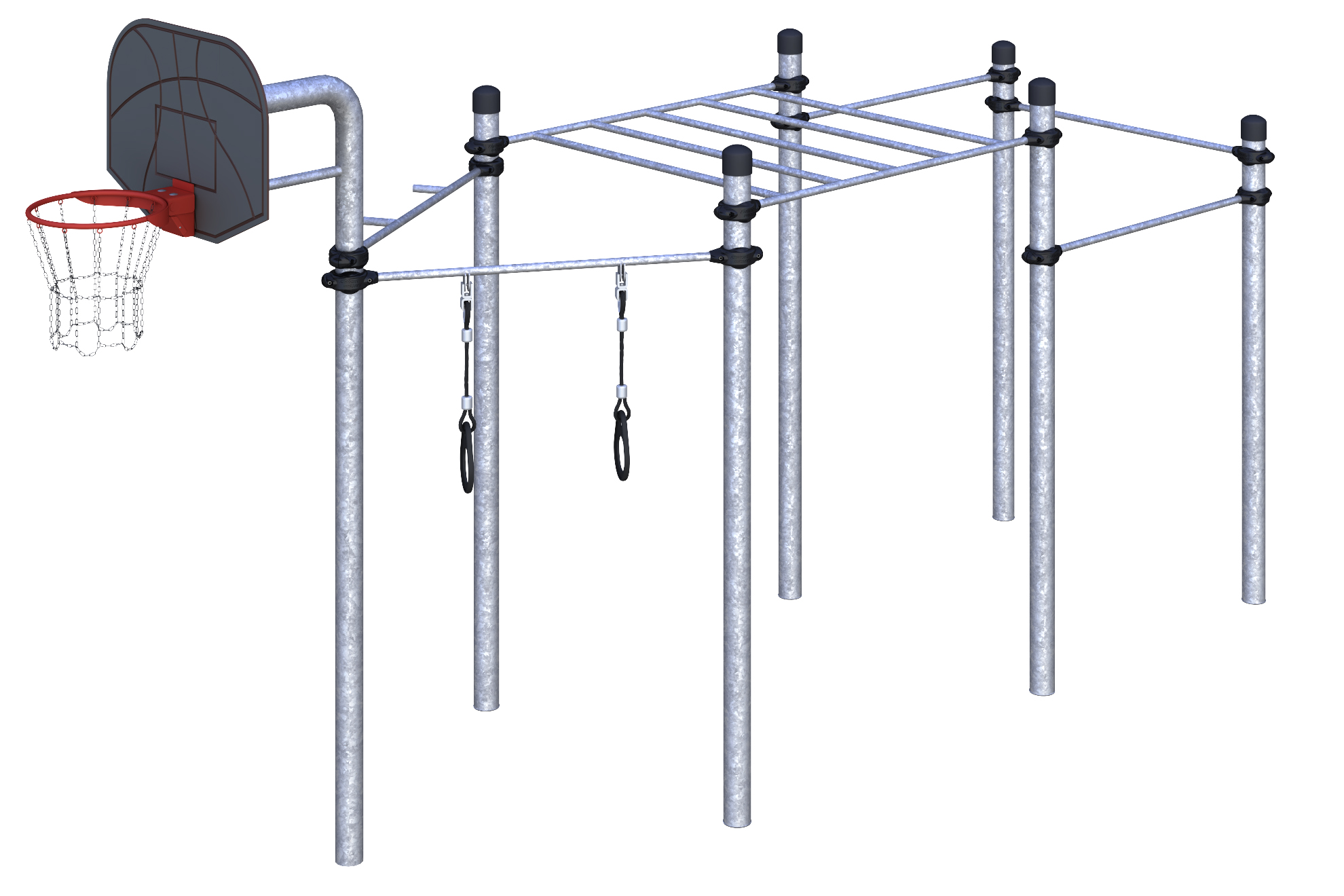 W-06-007 Баскетбольная стойка, турники, гимнастические кольца, и рукоход